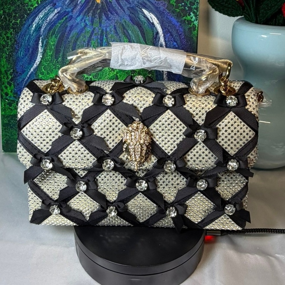 Kurt Geiger London Kensington Bows Gold Crystal Embellished Shoulder Bag New - Picture 2 of 9